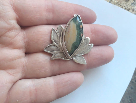 Pendant, Lotus with Orbicular jasper