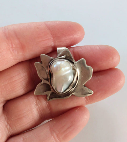 Pendant, Lotus with Freshwater Pearl